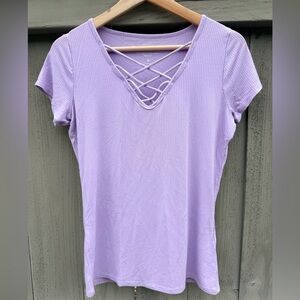 Hollister Light Purple Crisscross V-Neck Tee